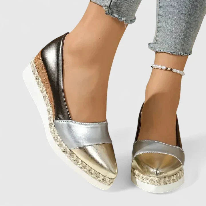 Tessa | Women's Platform Espadrille Wedge Shoes - Silver - Image 1