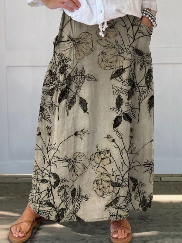 Thalia | Women's Floral Print Elastic Waist Maxi Skirt - Floral - Image 1