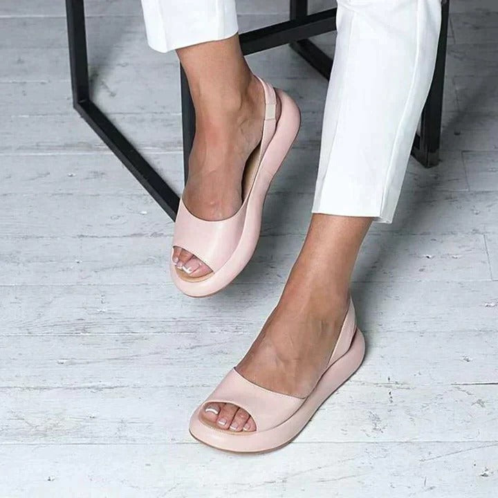 Thalia | Women's Peep Toe Slingback Flat Sandals - Pink - Image 1