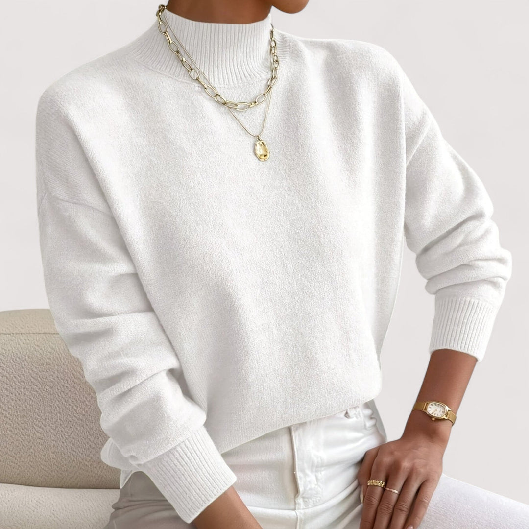 Thea | Women's Mock Neck Long Sleeve Sweater - White - Image 1