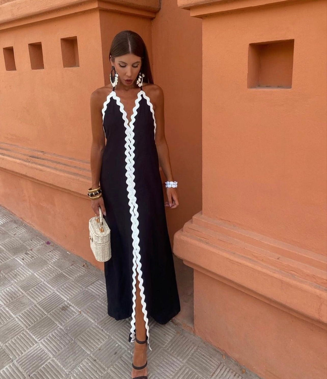 Theodora | Women's Halter Neck Maxi Dress - Black - Image 1