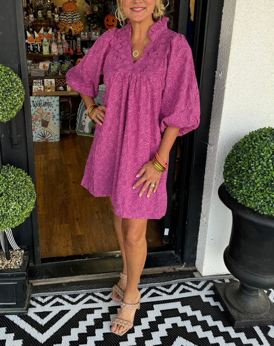 Theodora | Women's Puff Sleeve Mini Dress - Purple - Image 1