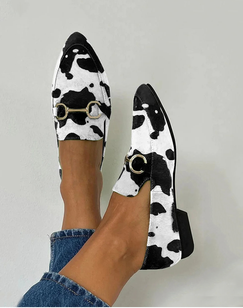 Theodoria | Women's Cow Print Loafers - Image 1