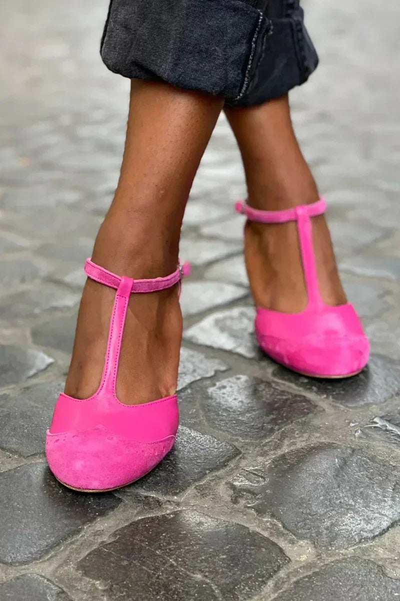 Thessalania | Damen Pink T-Riemchen Sandalen - Pink - Bild 1