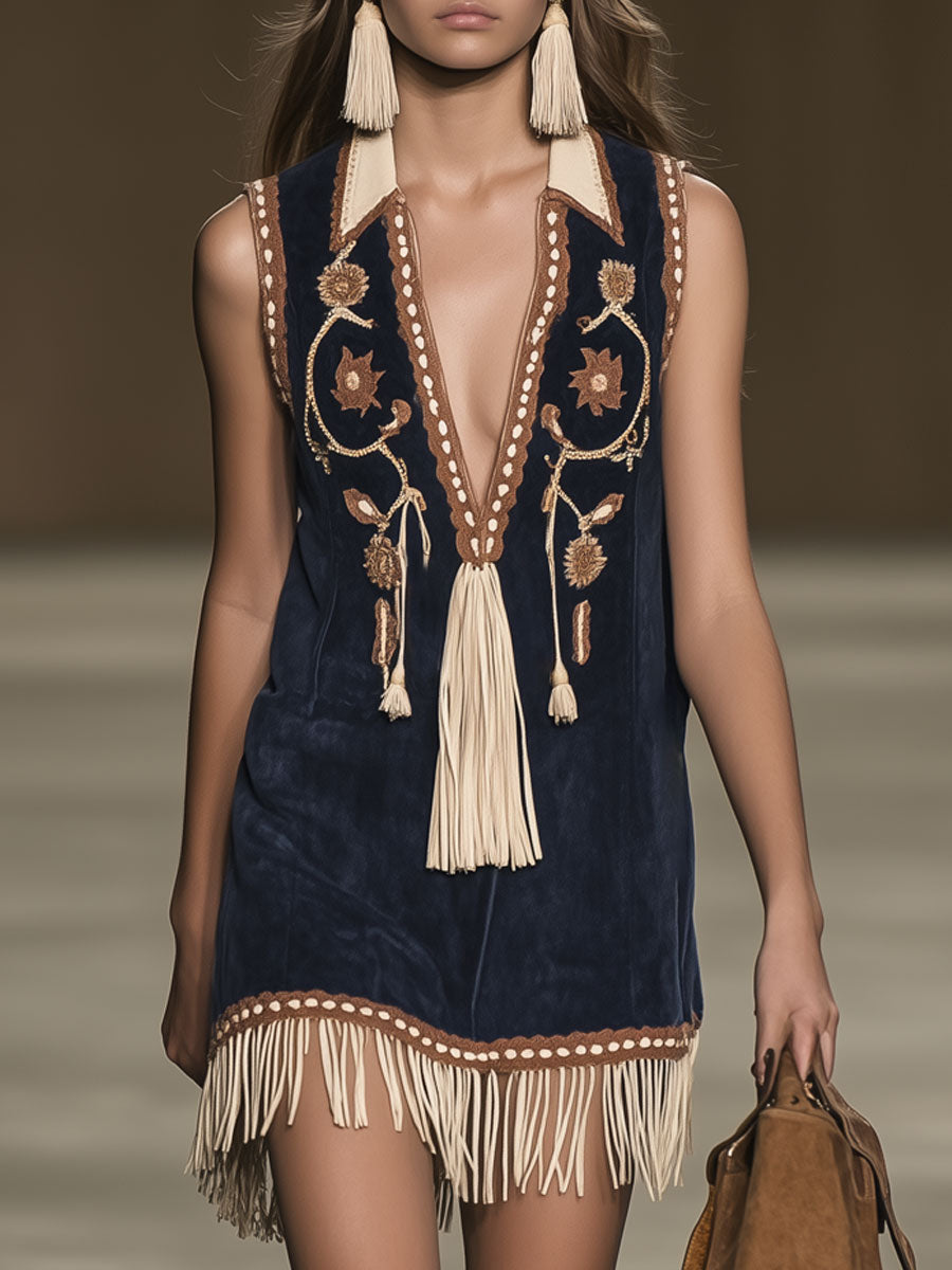 Thessalia | Women's Embroidered Sleeveless Mini Dress - Navy - Image 1