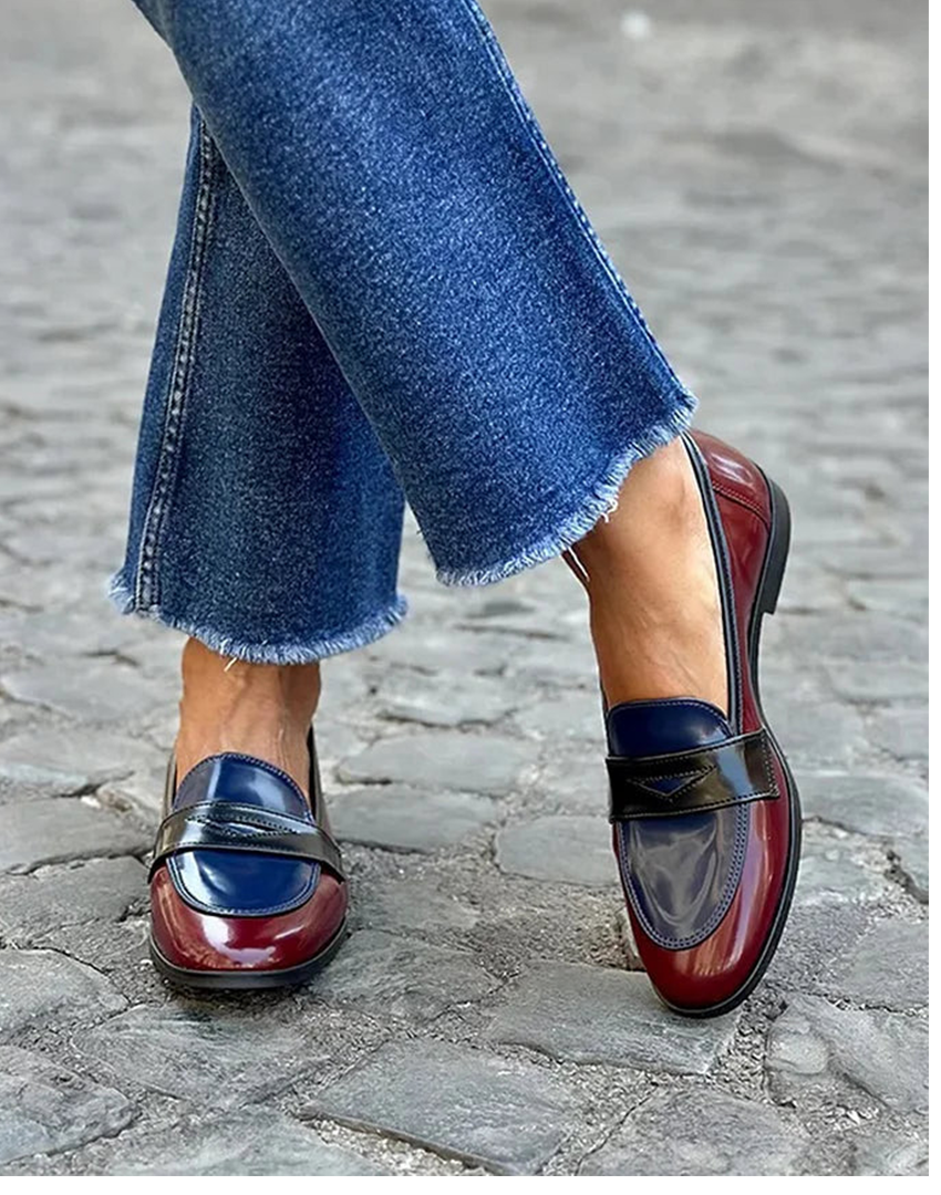 Thessalina | Women's Burgundy Navy Slip-On Loafers - Burgundy - Image 1