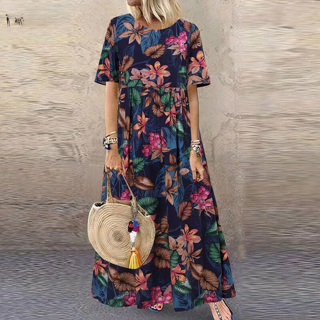 Thessalina | Damen Maxikleid mit kurzen Ärmeln und Blumenmuster - Blumenmuster - Bild 1