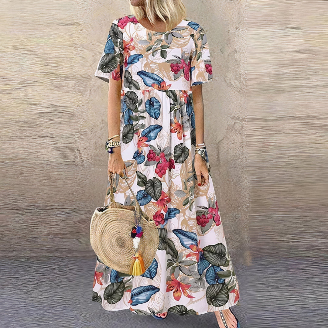 Thessalina | Damen Maxikleid mit kurzen Ärmeln und Blumenmuster - Blumenmuster - Bild 2