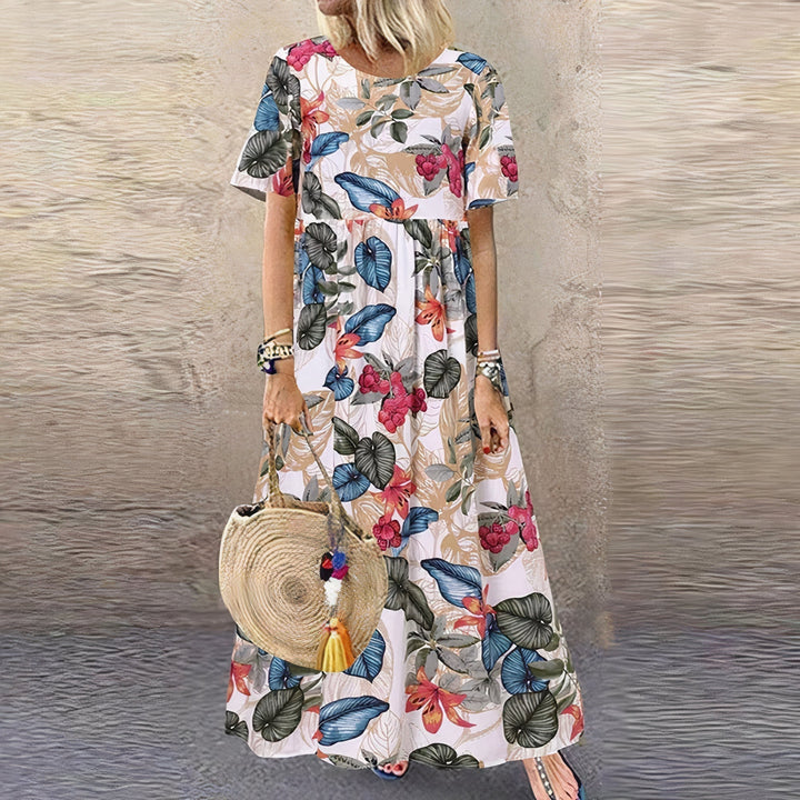 Thessalina | Damen Maxikleid mit kurzen Ärmeln und Blumenmuster - Blumenmuster - Bild 2