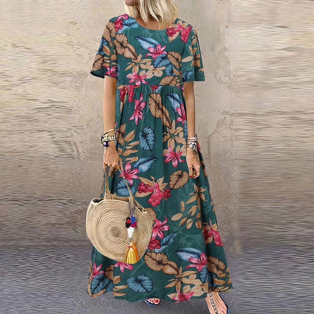 Thessalina | Damen Maxikleid mit kurzen Ärmeln und Blumenmuster - Blumenmuster - Bild 3
