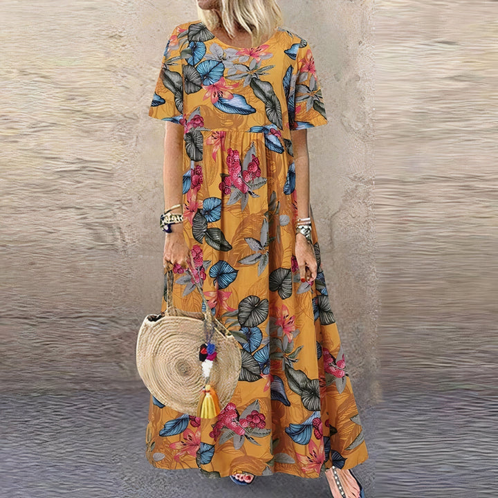 Thessalina | Damen Maxikleid mit kurzen Ärmeln und Blumenmuster - Blumenmuster - Bild 4