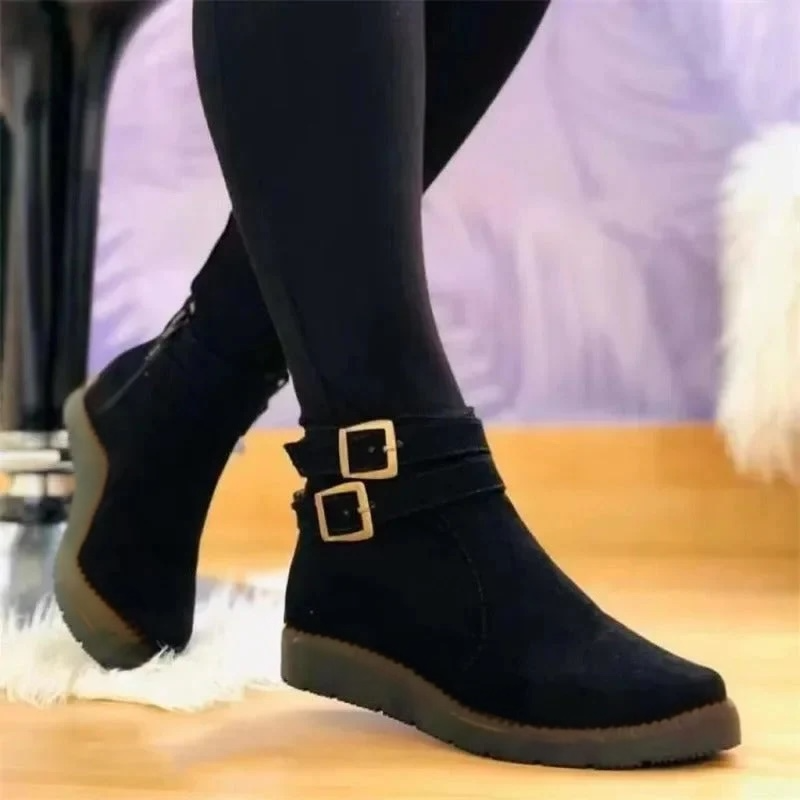 Thessalora | Women's Double Buckle Ankle Boots - Black - Image 1