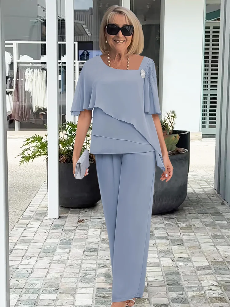 Thessaly | Women's Flutter Sleeve Two Piece Set - Light Blue - Image 1