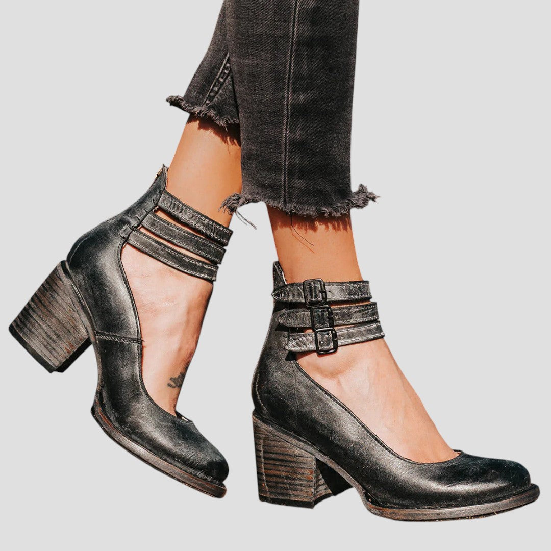 Thessandra | Women's Buckle Strap Ankle Boots - Brown - Image 1