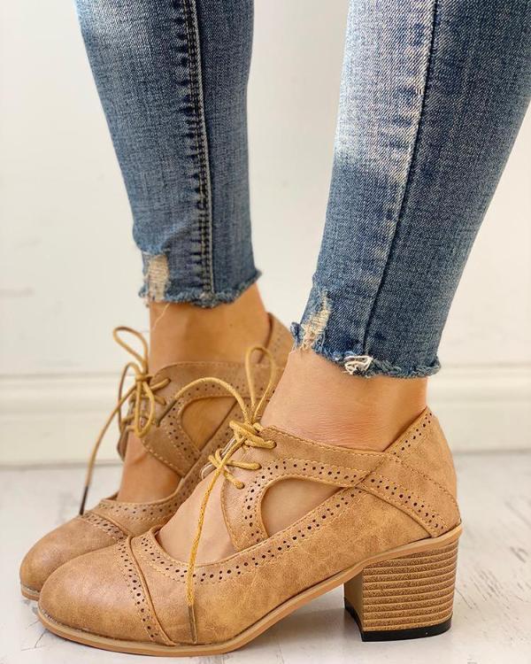 Valentinа | Women's Block Heel Lace Up Brogues - Brown - Image 1