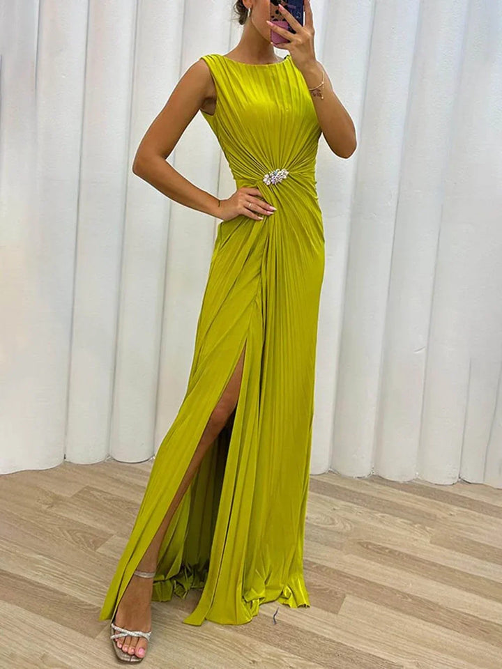 Valentina | Damen ärmelloses plissiertes Abendkleid - Gelb - Bild 1
