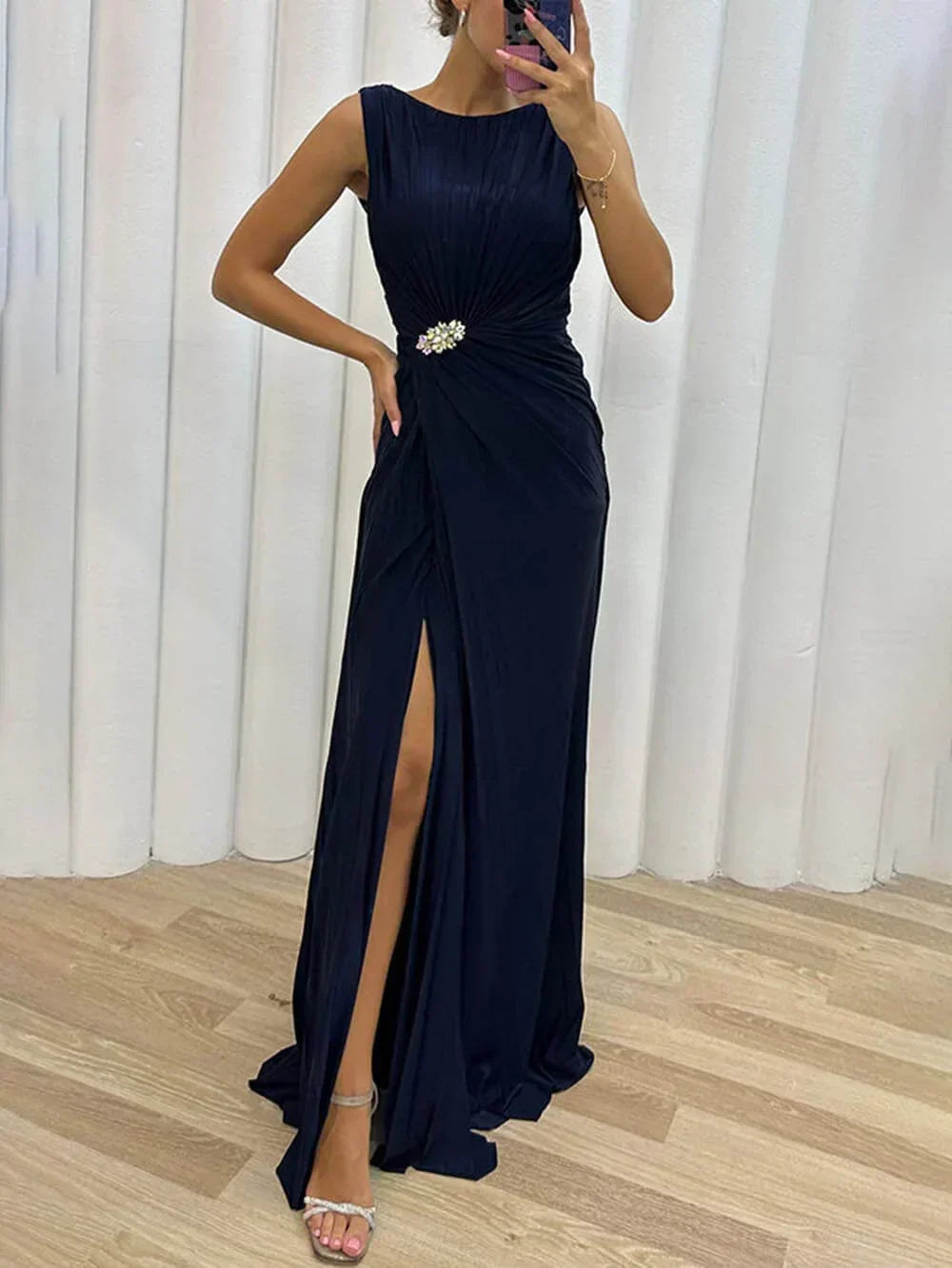 Valentina | Damen ärmelloses plissiertes Abendkleid - Gelb - Bild 2