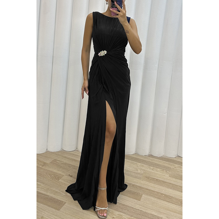 Valentina | Damen ärmelloses plissiertes Abendkleid - Gelb - Bild 3