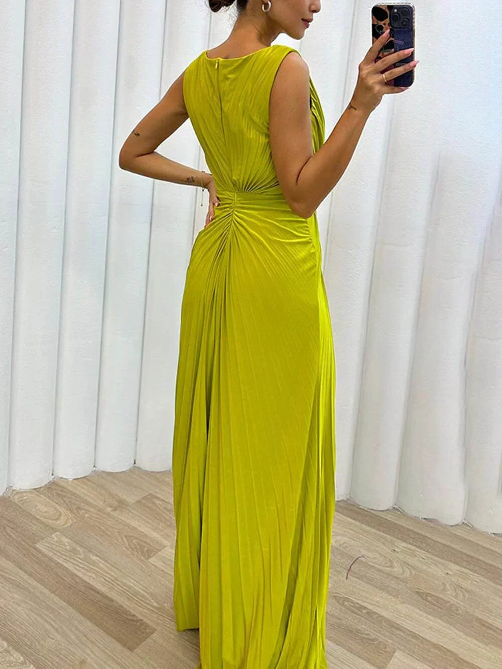 Valentina | Damen ärmelloses plissiertes Abendkleid - Gelb - Bild 4