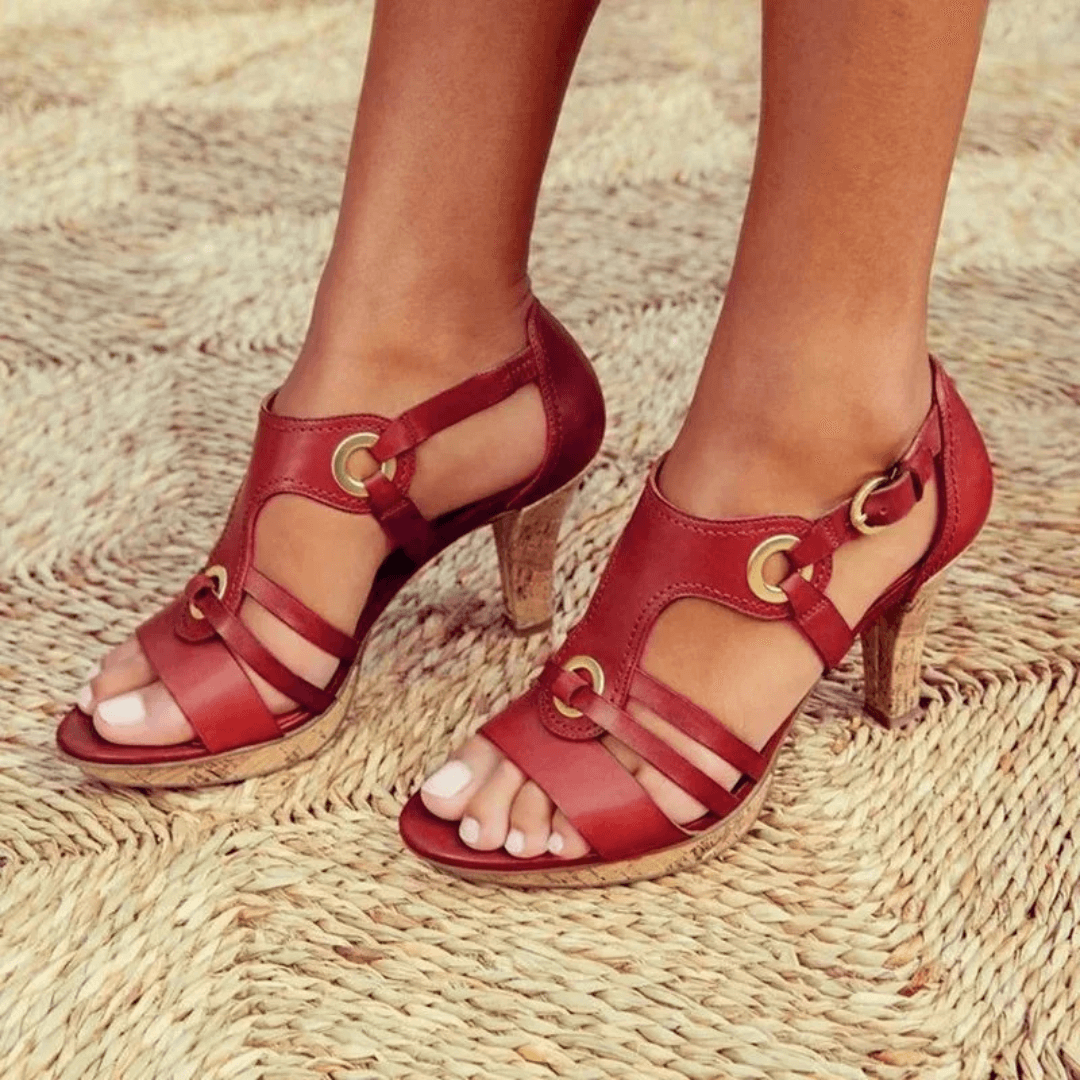 Venetica | Women's Strappy Block Heel Sandals - Burgundy - Image 1