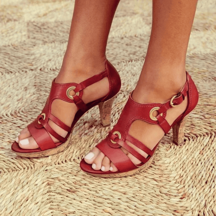 Venetica | Damen Sandalen mit Riemchen und Blockabsatz - Burgunderrot - Bild 1