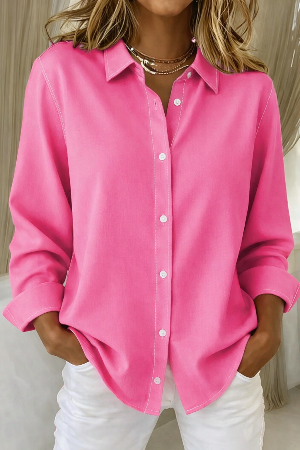 Veridian | Damen Oversize-Bluse mit Knöpfen - Pink - Bild 1