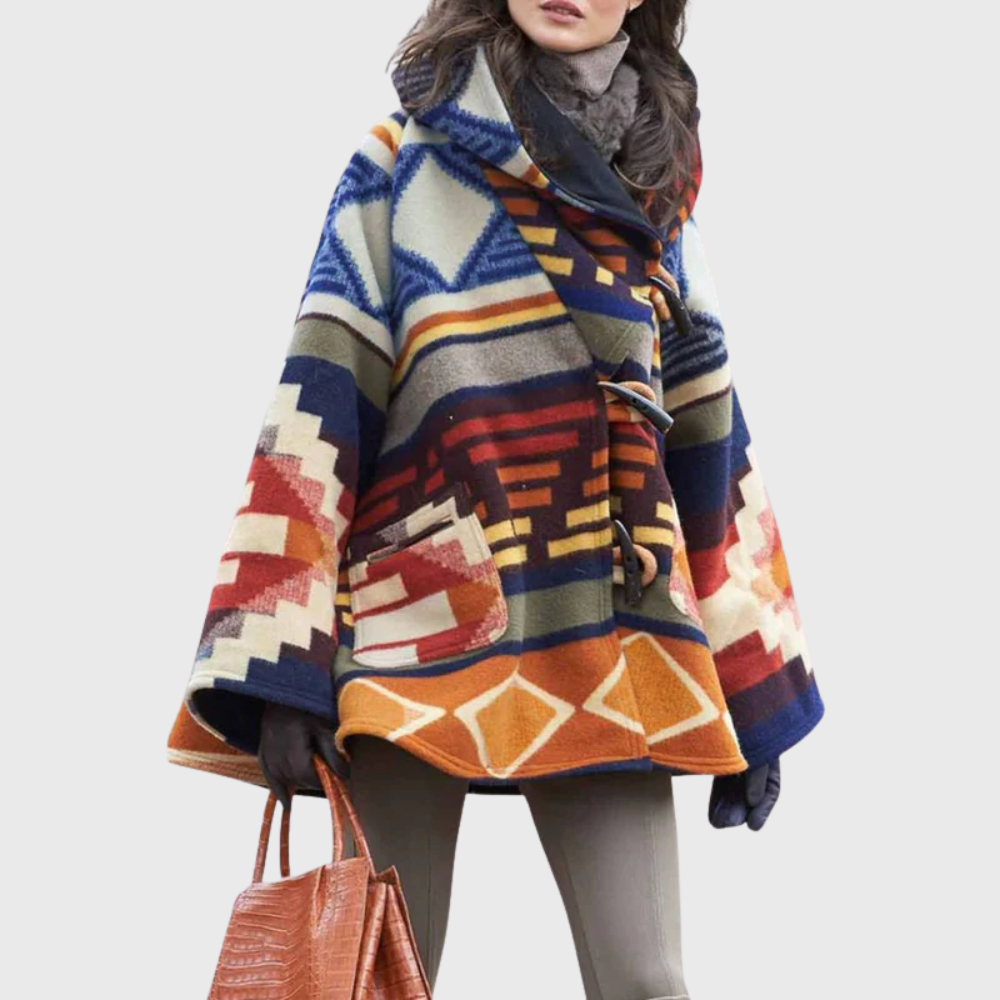 Veridiana | Women's Hooded Aztec Pattern Coat - Image 1