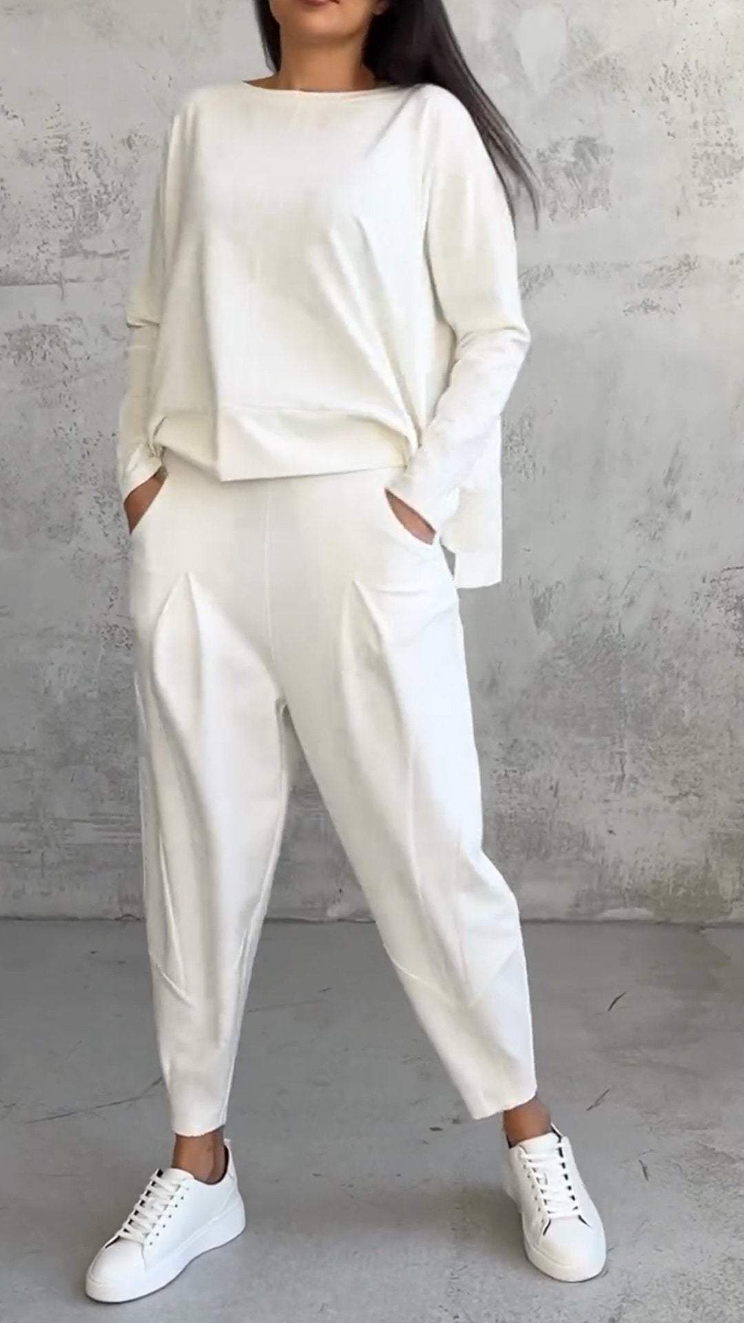 Veridiana | Women's Oversized Long Sleeve Lounge Set - White - Image 1