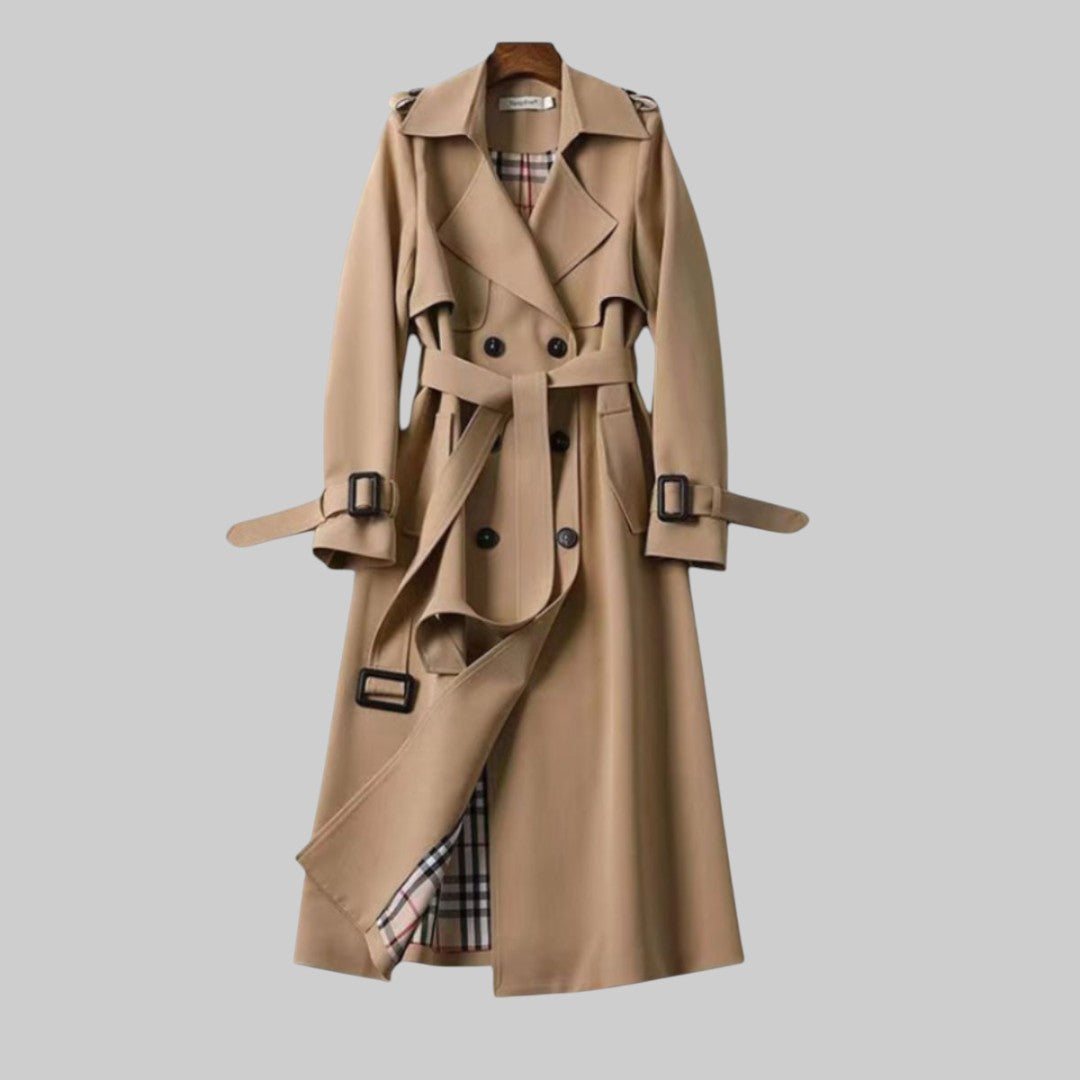 Vespera | Women's Double Breasted Trench Coat - Beige - Image 1