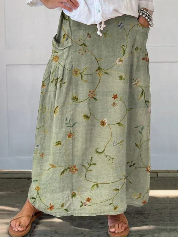 Vespera | Women's Floral Maxi Skirt - Floral - Image 1