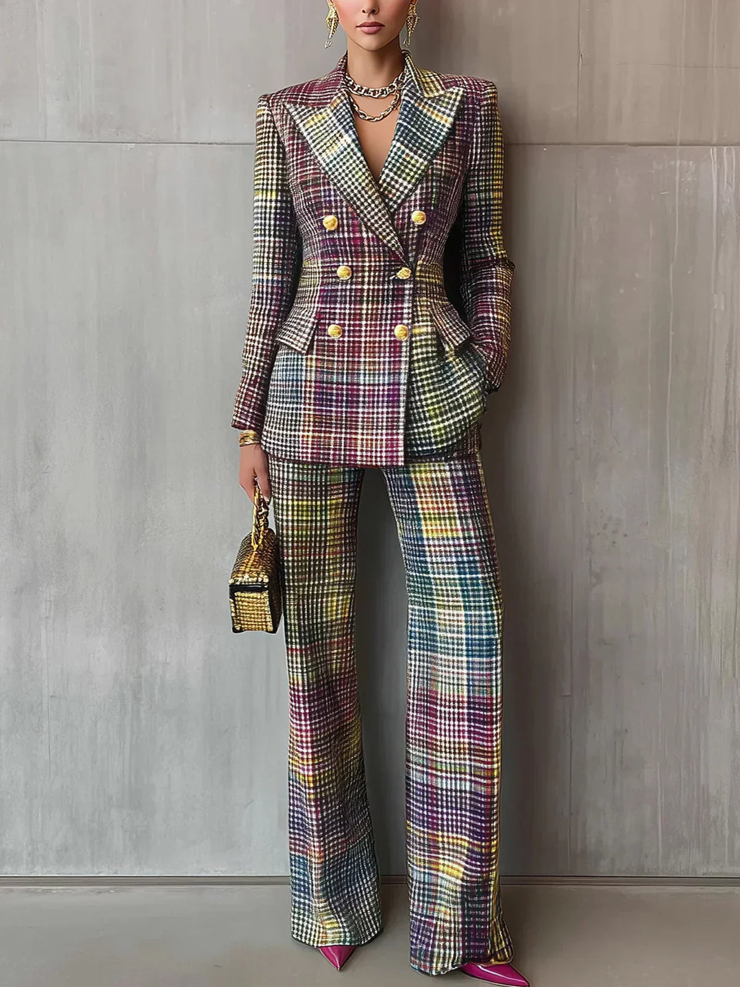 Vesperine | Women's Double Breasted Check Suit - Image 1