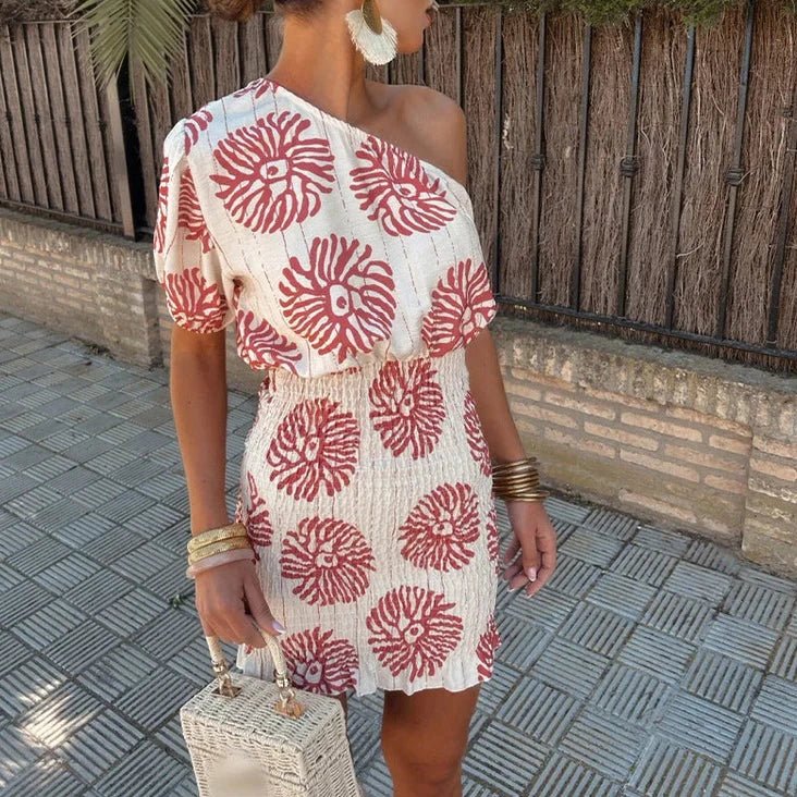 Vesperine | Women's Off Shoulder Floral Mini Dress - Red - Image 1