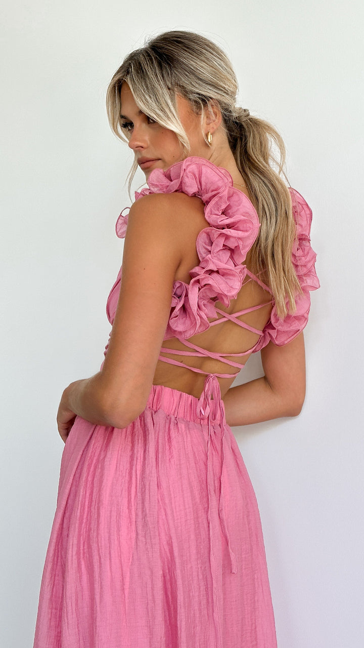Vespéra | Damen Maxikleid mit Rüschen und trägerlosem Schnitt - Pink - Bild 1