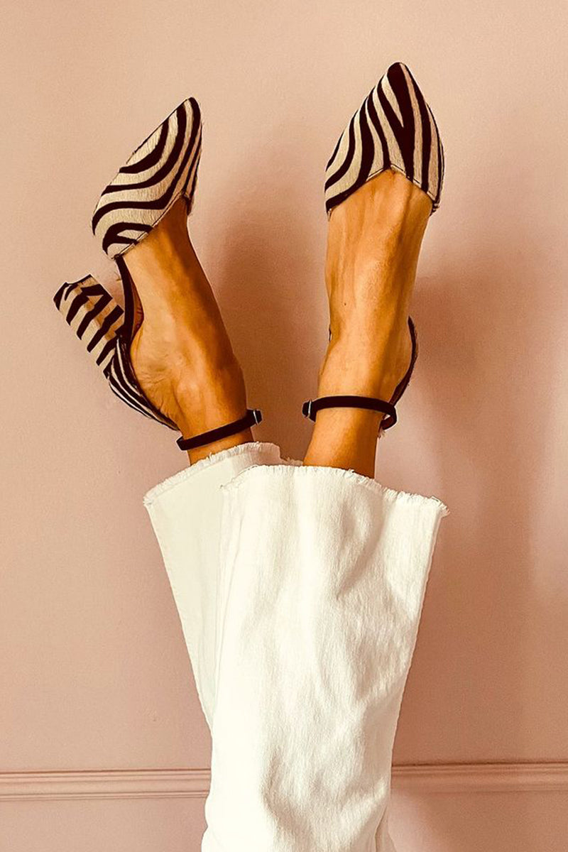 Violette | Women's Zebra Print Ankle Strap Heeled Sandals - Striped - Image 1