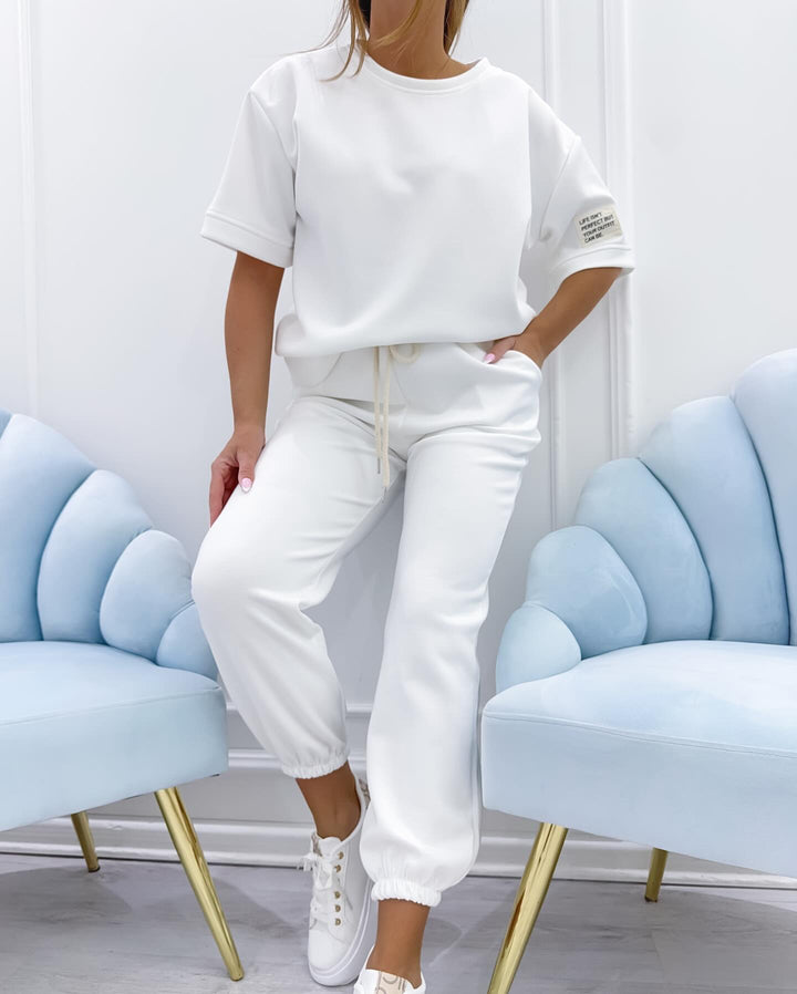 Wilhelmina | Damen Kurzarm-Loungewear-Set - Weiß - Bild 1