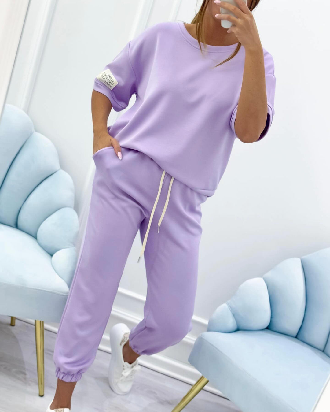 Wilhelmina | Damen-Set mit kurzärmligem Freizeitoberteil - Weiß - Bild 3
