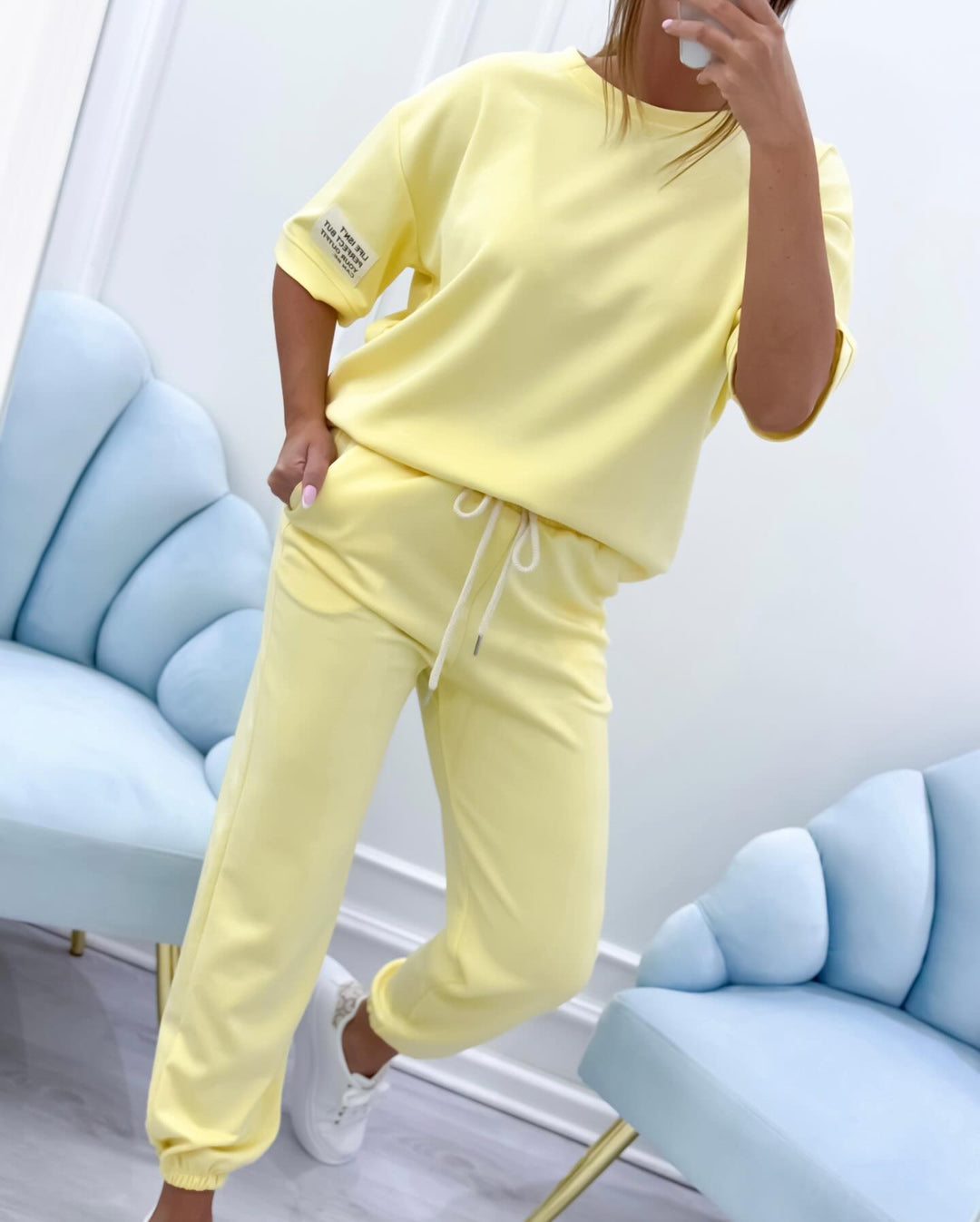 Wilhelmina | Damen Kurzarm-Loungewear-Set - Weiß - Bild 4