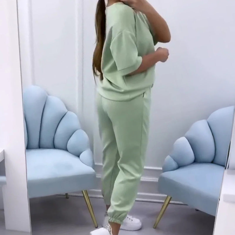 Wilhelmina | Damen Kurzarm-Loungewear-Set - Weiß - Bild 9