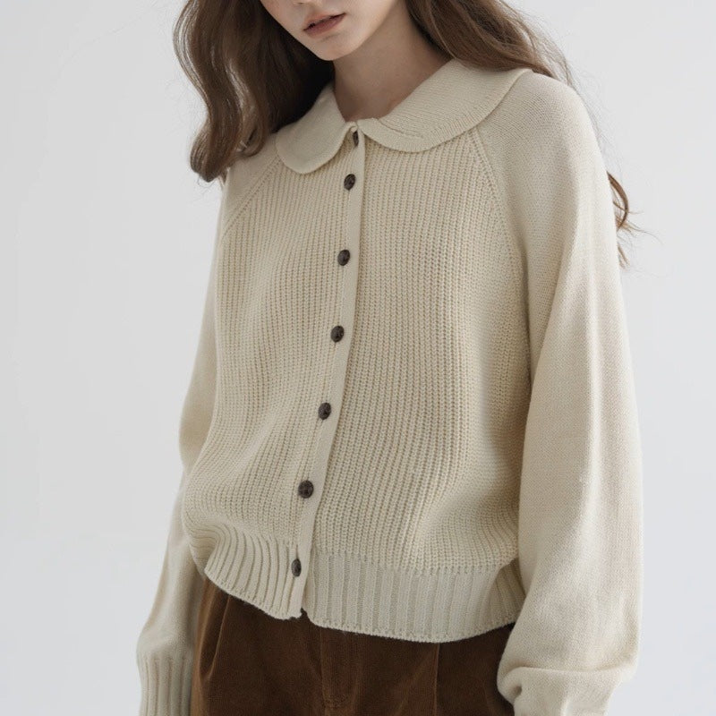 Winifred | Women's Peter Pan Collar Button Cardigan - Beige - Image 1