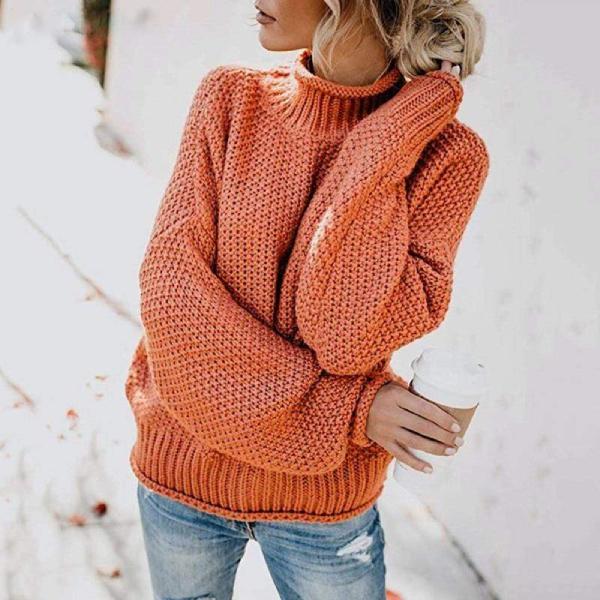 Winnifred | Women's Oversized Turtleneck Sweater - Orange - Image 1
