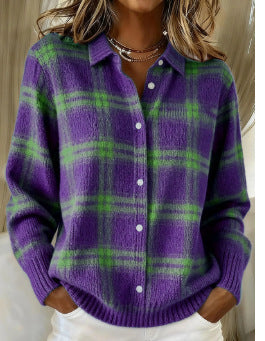 Winslet | Women's Plaid Button Down Long Sleeve Shirt - Purple - Image 1
