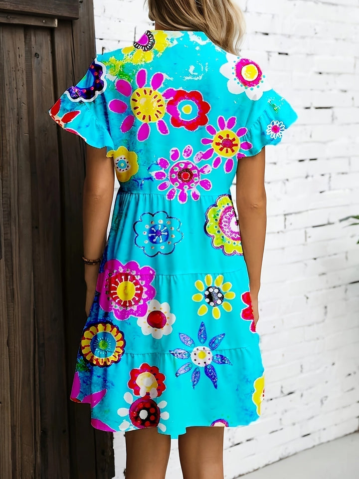 Wistaria | Damen Maxikleid mit kurzen Ärmeln und Blumenmuster - Blumenmuster - Bild 3