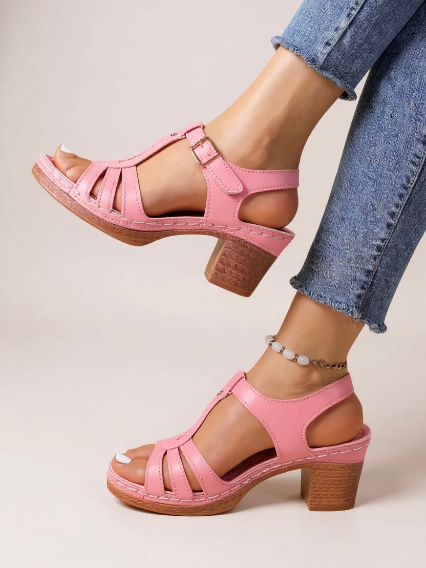 Xanthe | Women's Block Heel Strappy Sandals - Pink - Image 1