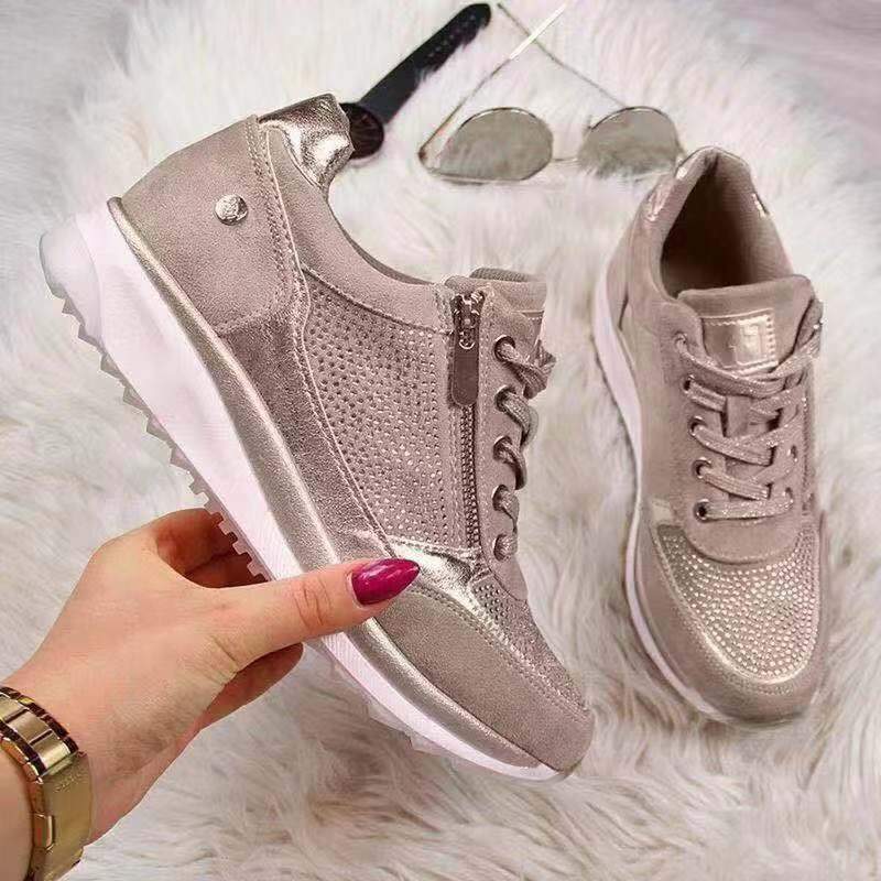 Xanthe | Women's Rhinestone Zip Trainers - Rose gold - Image 1