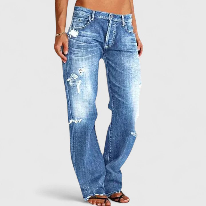 Ximenia | Women's Distressed Straight Leg Jeans - Light Blue - Image 1