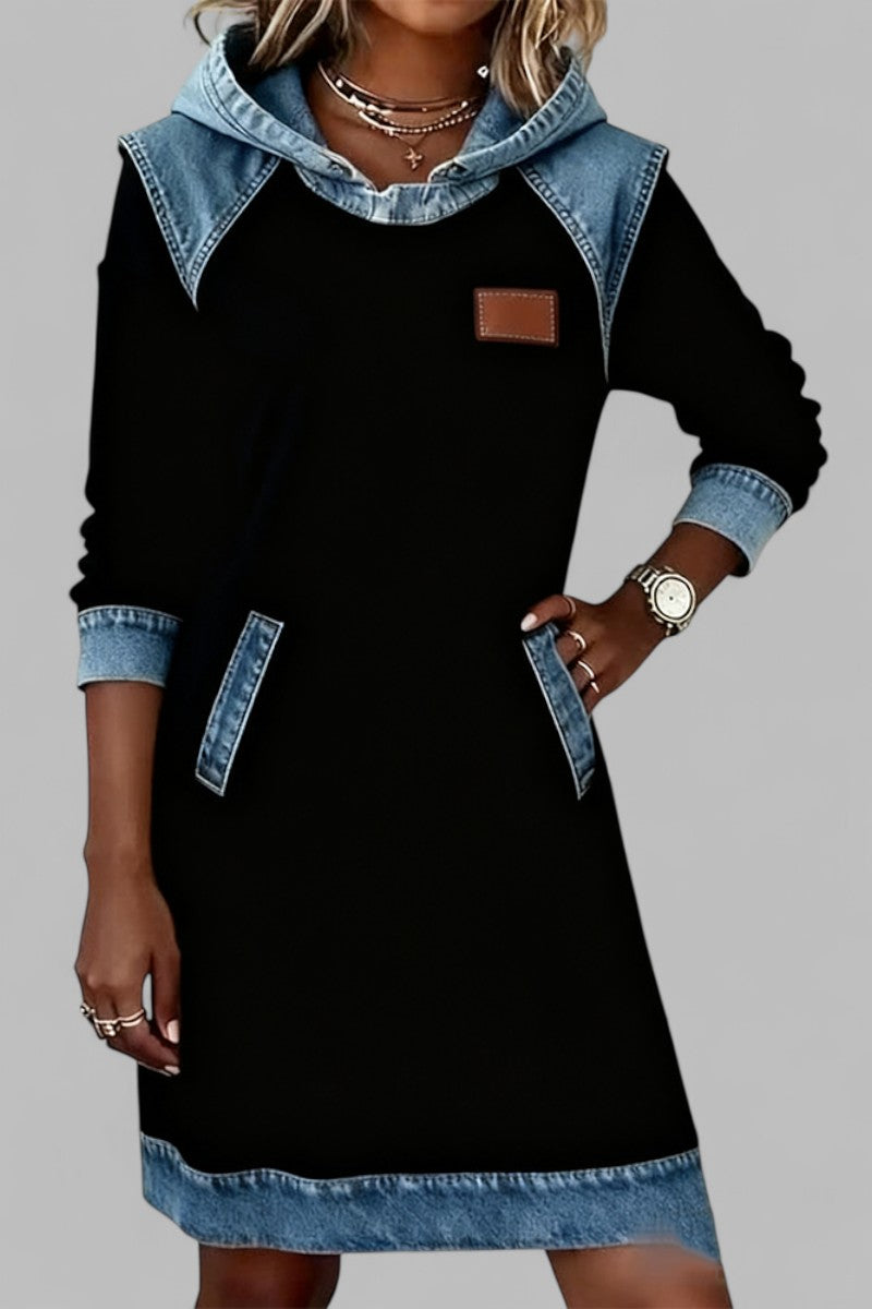 Zara | Women's Hooded Long Sleeve Dress - Black - Image 1