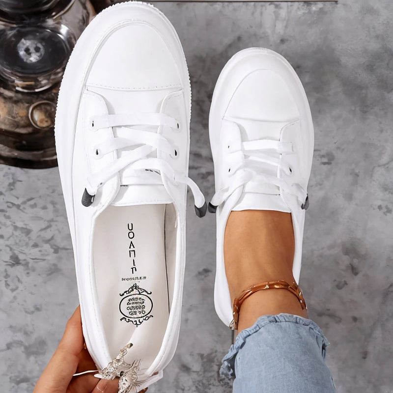 Zephyrine | Women's White Low Top Lace Up Sneakers - White - Image 1