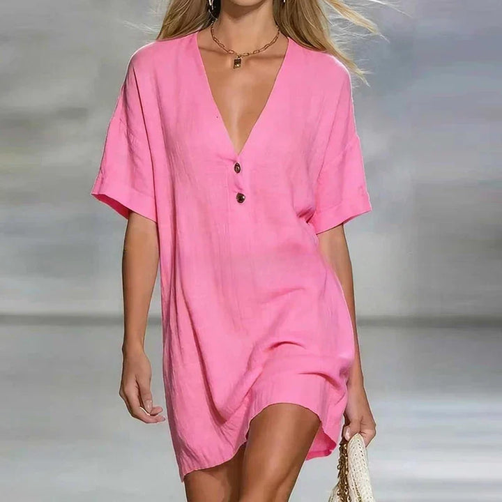Zinnia | Damen V-Ausschnitt Kurzarm Minikleid - Gelb - Bild 2